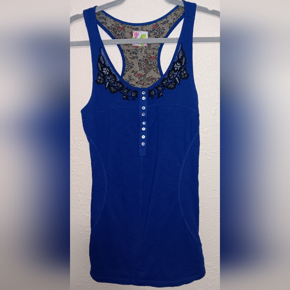Free People Royal Blue Embeoidered tank Top